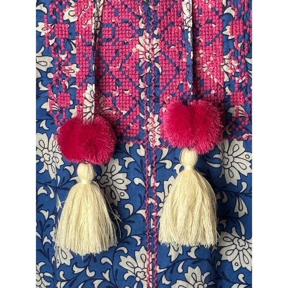 J Crew Dress Women XS Blue Floral Embroidered Midi Preppy Boho Cottagecore - Picture 8 of 15